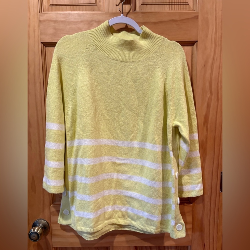 Ann Taylor Loft yellow and white striped sweater women’s L NWT - Picture 1 of 12